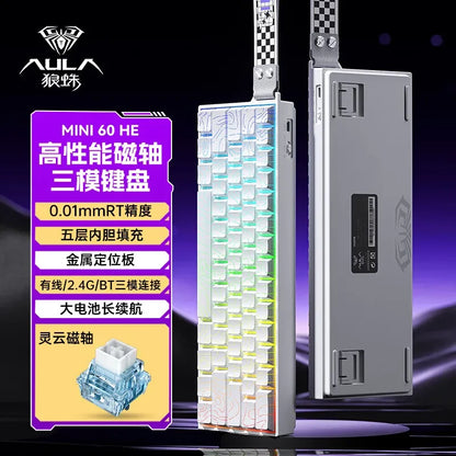 AULA Mini60 HE Magnetic Switch Keyboard RGB Tri Mode Wireless Mechanical Keyboard 8000Hz 0.01mm RT Gaming Keyboard Gamer Gifts