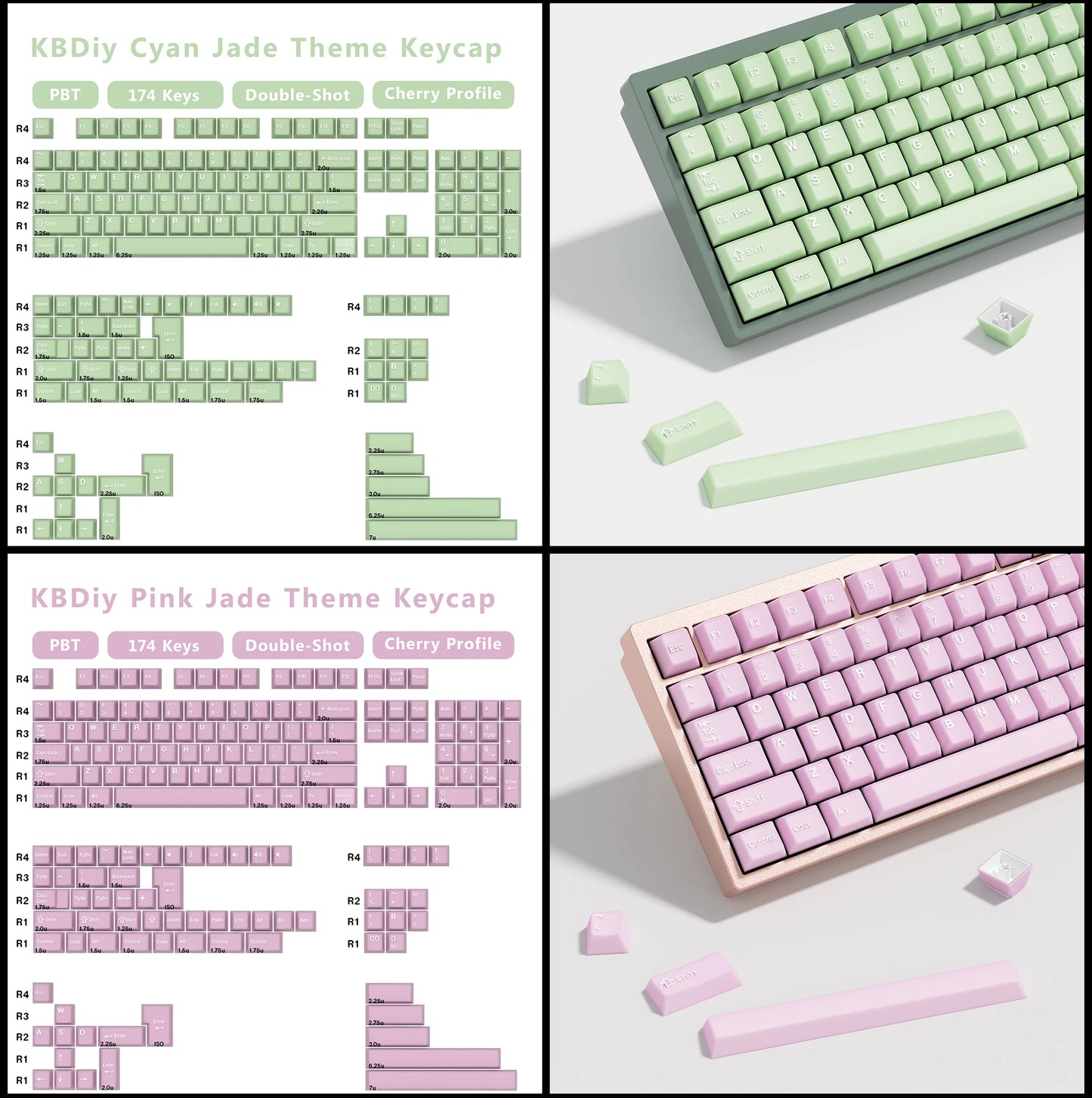 KBDiy 174 Keys/Set PBT GMK Apollo Keycap Double Shot Minimalist ISO Cherry Profile for Game Mechanical Keyboard Keycaps for MX
