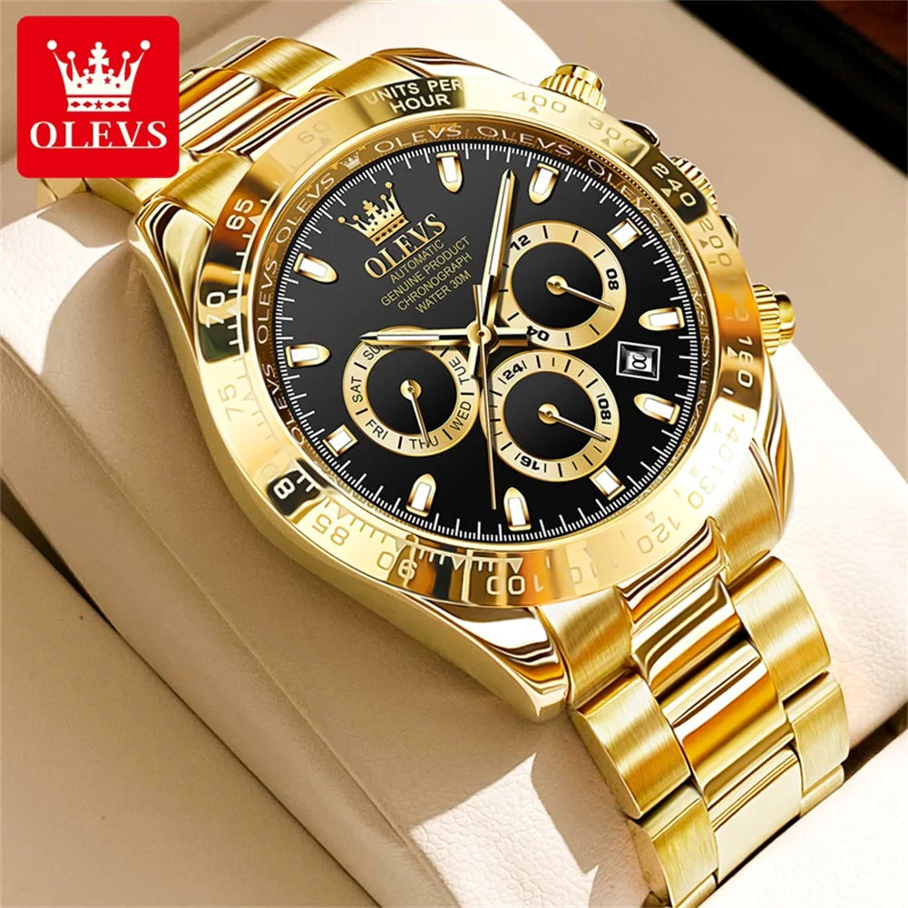 Montre pour homme OLEVS 6638 – Modèle classique de marque, montre-bracelet mécanique automatique de luxe, chronographe, étanche.