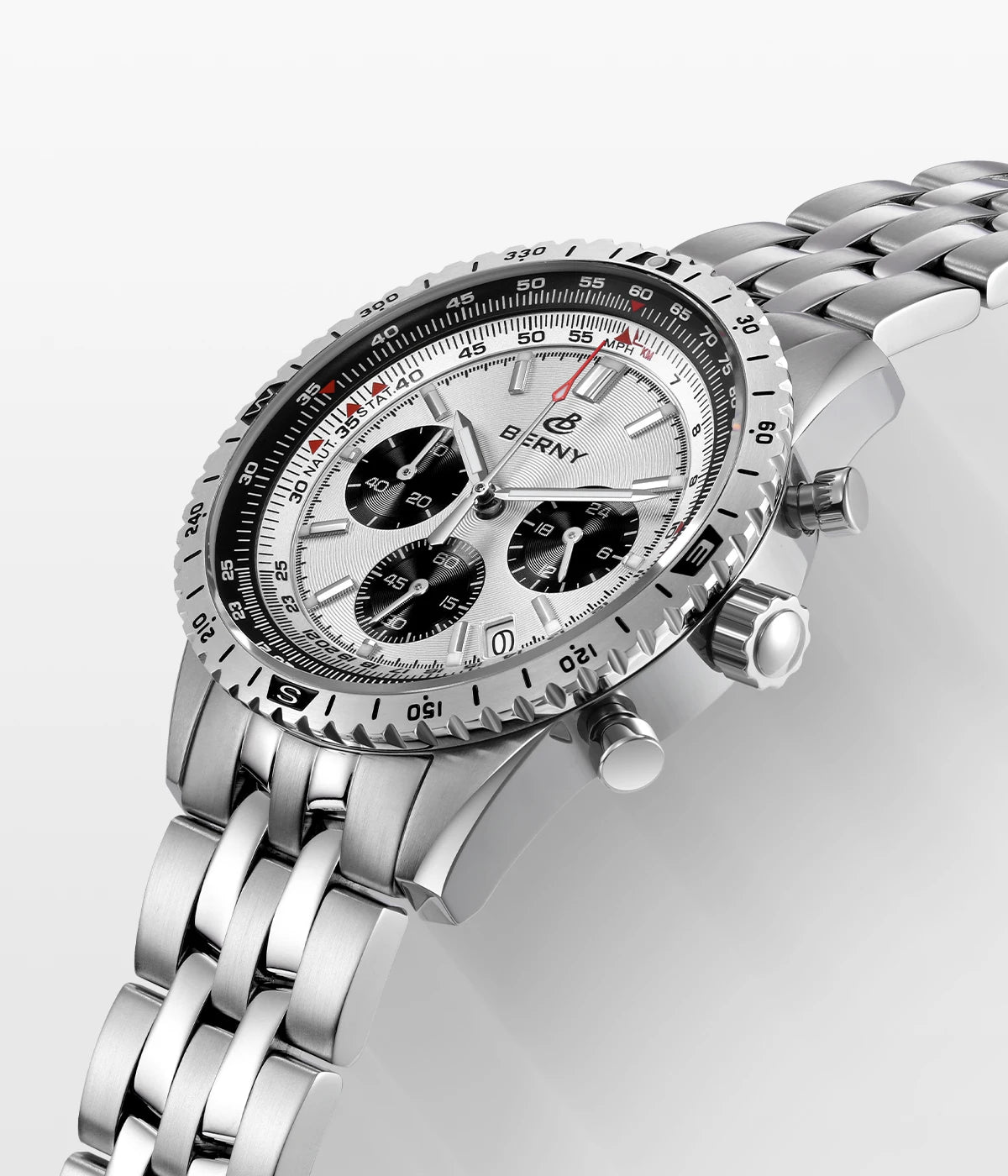 BERNY Chronograph Watches for Men Aviation Multifunction Quartz Men's Watch Date Sapphire Super Luminous Luxury Wristwatch