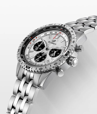 BERNY Chronograph Watches for Men Aviation Multifunction Quartz Men's Watch Date Sapphire Super Luminous Luxury Wristwatch