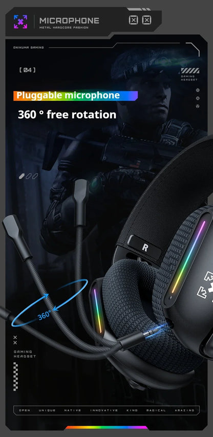 ONIKUMA Wireless Gaming Headset 2.4G/Wired/Bluetooth 3 Modes Bendable HD Mic Soft Ear Pads Immersive Sound for PC/PS4/5 GT808