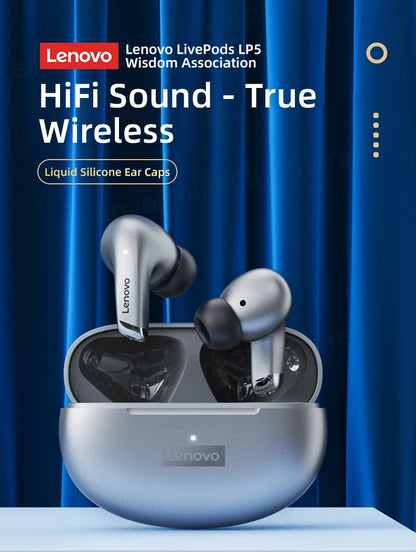 Lenovo LP5 TWS Wireless Bluetooth Earphones with Mic, Lenovo LP5 Gaming Earbuds Bluetooth 5.3 Headphones, Noise Cancelling Sports Earbuds with HD Calls & Charging Case