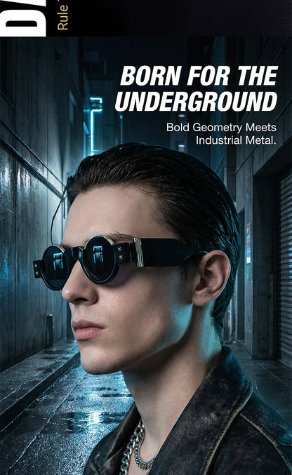Y2K Punk Gothic Round Sunglasses Men 2026 Luxury Brand Steampunk Wide Temple Thick Frame Sun Glasses For Male Retro Cool Shades