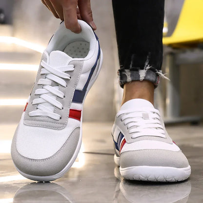Herresneakers med bred tåboks, barfodssko, minimalistiske, åndbare og komfortable udendørs gåsko, sporty casual blå sko 2025