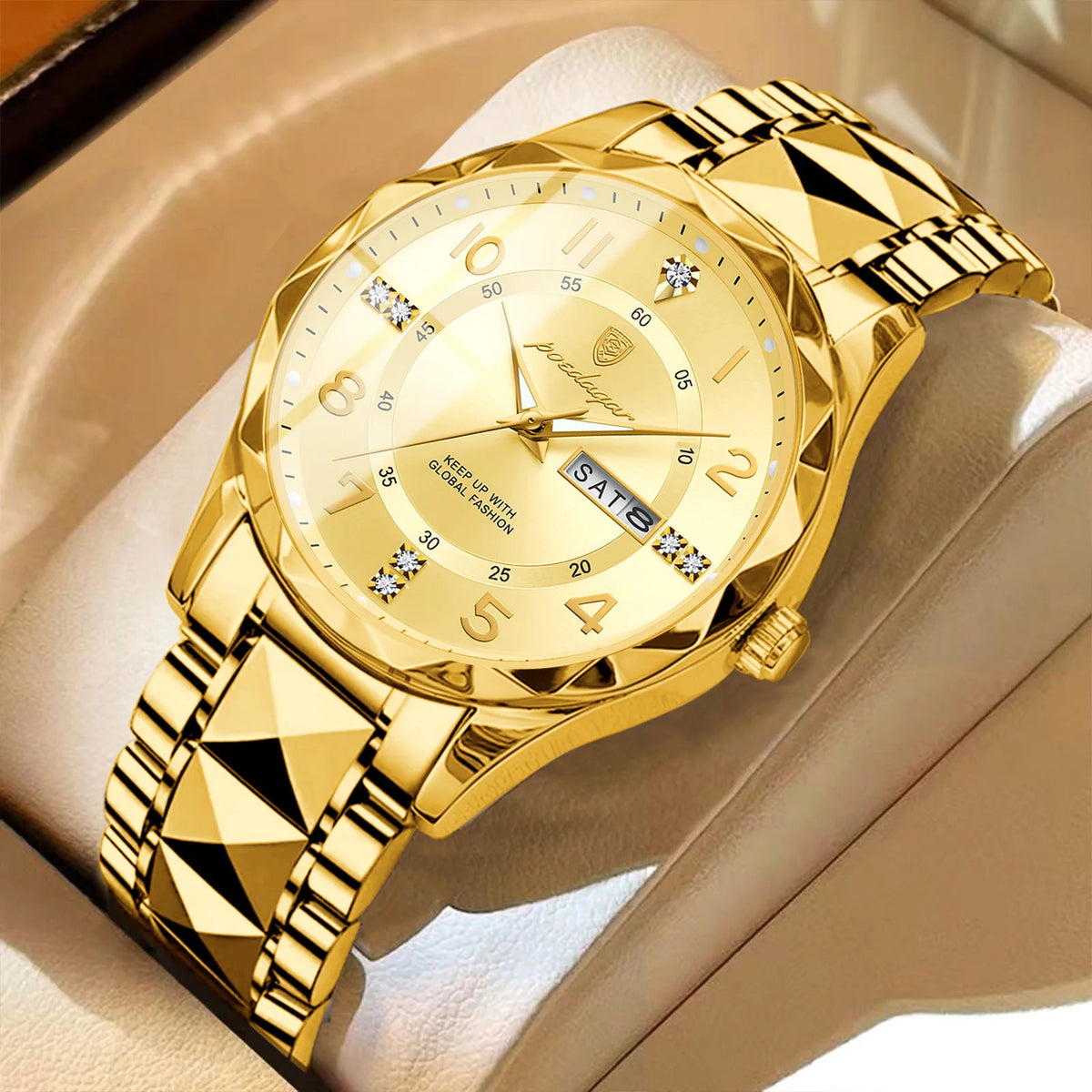 Reloj de hombre POEDAGAR Fashion Luxury, resistente al agua, luminiscente, de cuarzo, con correa de acero inoxidable, fecha y día de la semana, estilo informal.
