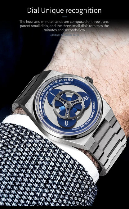 PINDU Turntable Creative Watch Miyota 8215 With Pointerless Design Trendy Steel Business Mechanical Watches Luminous Waterproof