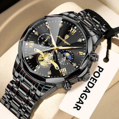 Ceas de lux original pentru bărbați POEDAGAR, rezistent la apă, cronograf luminos, ceas de mână din oțel inoxidabil cu mecanism cu cuarț, ceasuri de înaltă calitate pentru bărbați