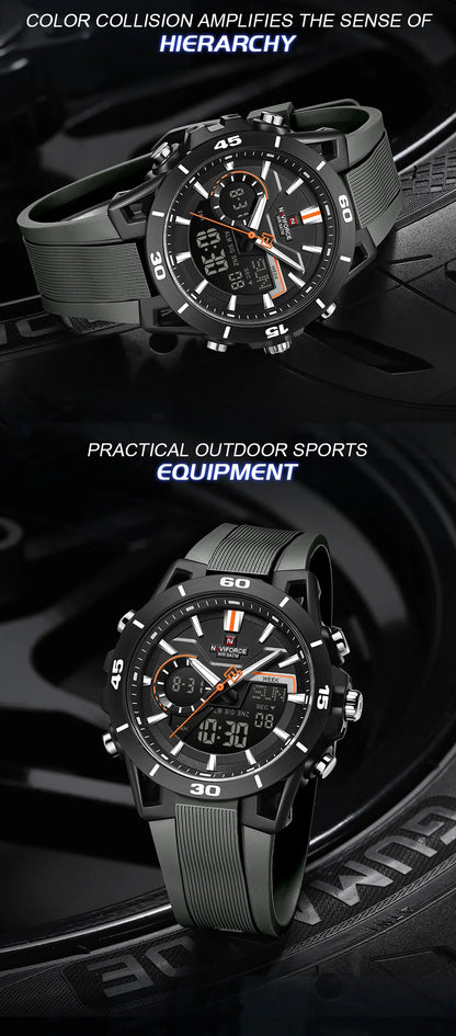 NAVIFORCE Men's Watch Dual Display 50M Waterproof Countdown Chronograph Alarm Clock Male Fashionable Sports Wristwatch NF7135