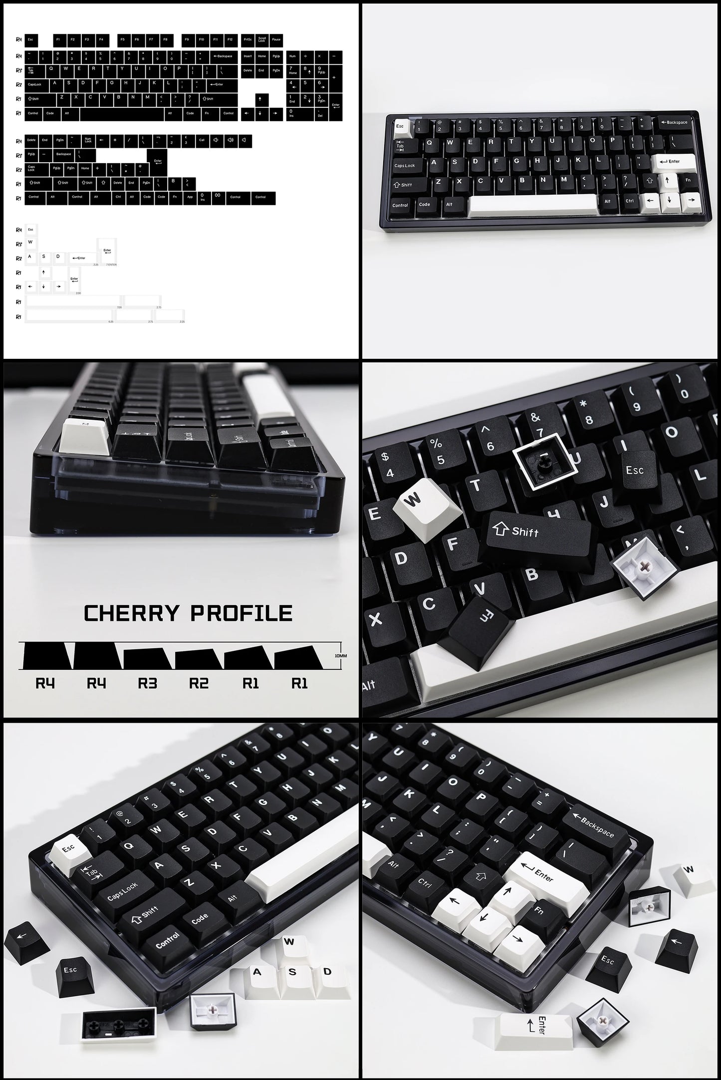 KBDiy GMK WOB Keycap Cherry Profile Double Shot PBT ISO 7u Black and White Keycaps For Mechanical Keyboard Retro Gaming Key Cap