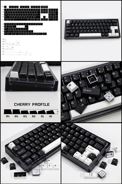 KBDiy GMK WOB Keycap Cherry Profile Double Shot PBT ISO 7u Black and White Keycaps For Mechanical Keyboard Retro Gaming Key Cap