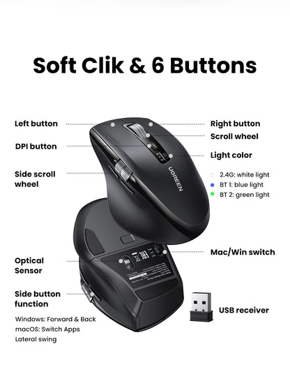 UGREEN  Wireless Mouse Hyper-Fast Scroll Bluetooth 5.4 2.4G Ergonomic 5000DPI for MacBook Tablet Laptops Computer PC Mice