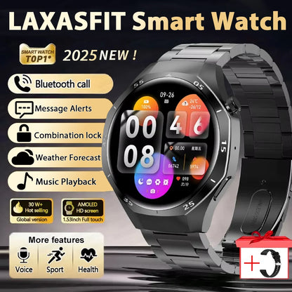 LAXASFIT 2026 New Smart Watch Men's 1.52 HD Screen Bluetooth Talk Heart Rate Monitor Men Women NFC Outdoor Sports Smart Watch