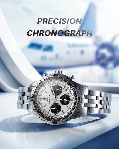 BERNY Chronograph Watches for Men Aviation Multifunction Quartz Men's Watch Date Sapphire Super Luminous Luxury Wristwatch