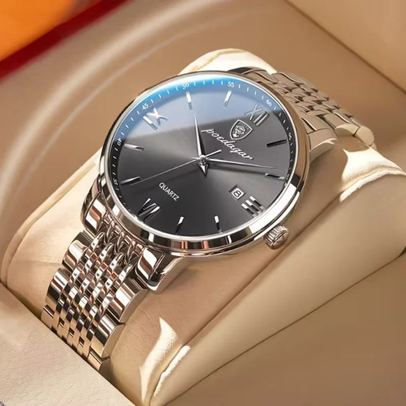 Reloj de hombre POEDAGAR Business de cuarzo, acero inoxidable, resistente al agua, fecha luminosa, reloj de pulsera de lujo informal para hombre