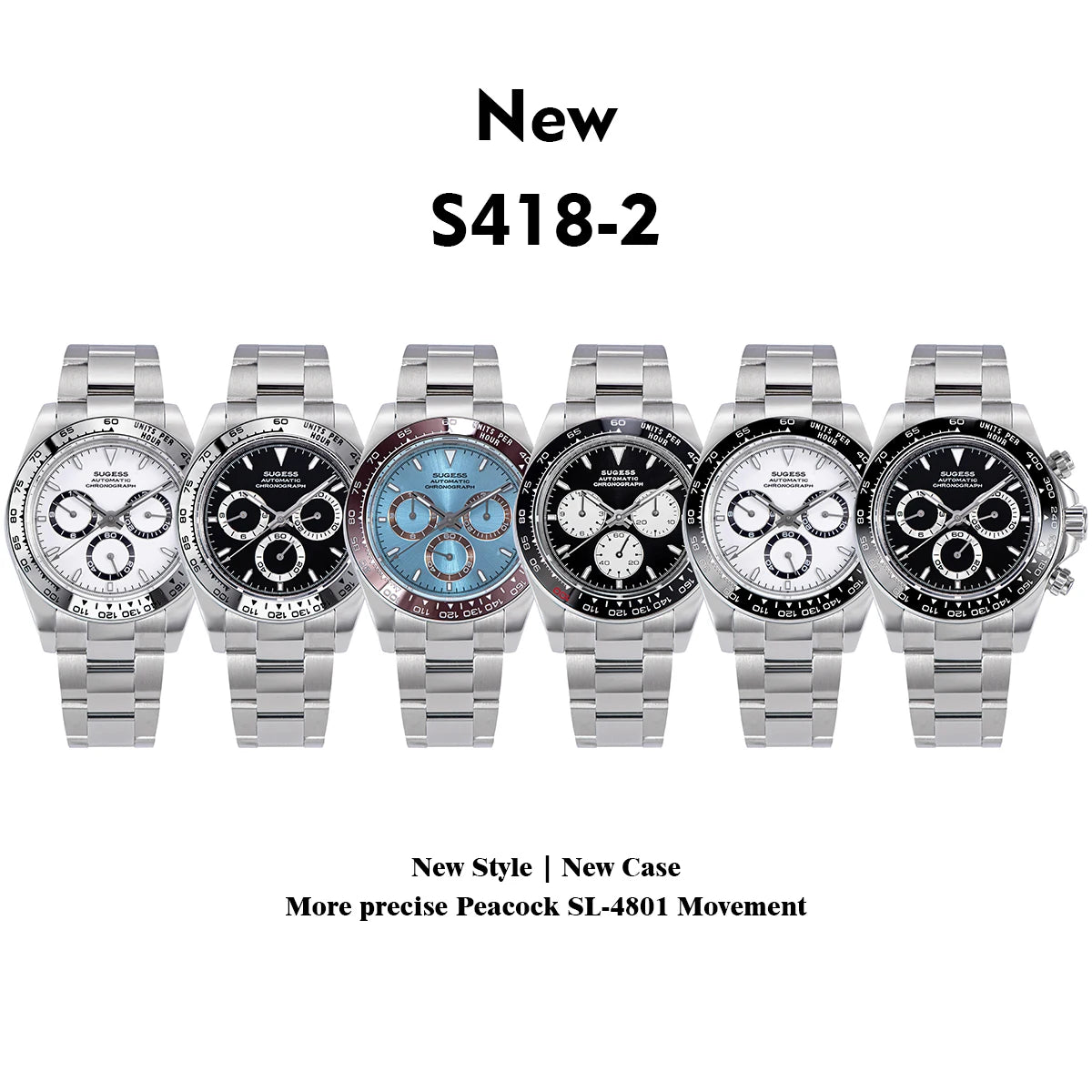 Sugess Diving Men's Watch Panda Automatic Mechanical Chronograph Peacock SL4801 Movement Wristwatch Waterproof Ceramic Bezel New