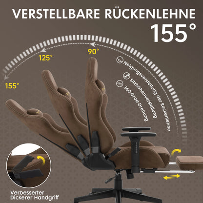 HAPIHAPPY Fashion Gaming Chair Genuine Leather Computer Office Chair with Footrest, Pocket Spring Cushion, Linkage Armrests, Ergonomic Game Chair