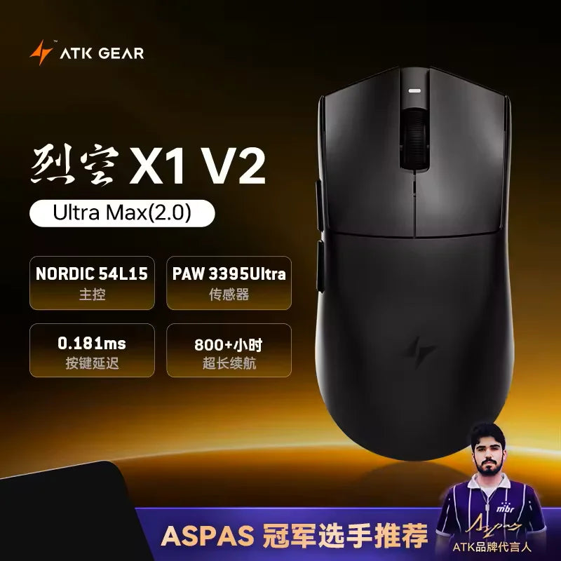 Brezžična miška ATK Blazing Sky X1 V2 Ultimate Dual Mode, lahka, PAW3950, Ultra Dual 8K HZ, nizka zakasnitev, prilagojena ergonomska zasnova