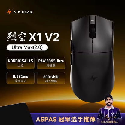 Brezžična miška ATK Blazing Sky X1 V2 Ultimate Dual Mode, lahka, PAW3950, Ultra Dual 8K HZ, nizka zakasnitev, prilagojena ergonomska zasnova