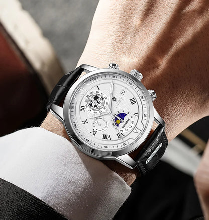 LIGE Luxury Man Wristwatch Waterproof Luminous Chronograph Watch for Men Leather Strap Men's Quartz Watches Reloj Hombre+Box