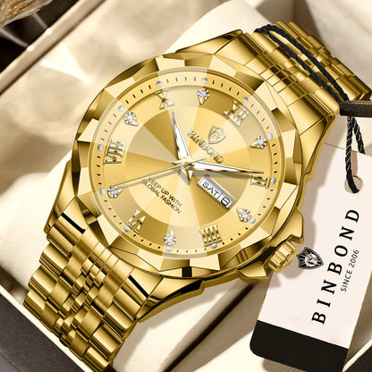 BINBOND Quarz-Herrenuhr – Luxuriöse, leuchtende und wasserdichte Armbanduhr mit automatischer Wochentags- und Datumsanzeige.