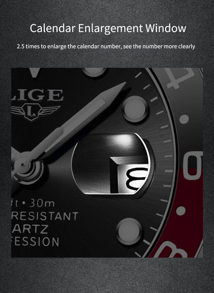 LIGE Fashion Business Watch Men 3ATM Waterproof Luminous Wristwatch Men Clock Top Brand Luxury Sports Quartz Diving Chronograph