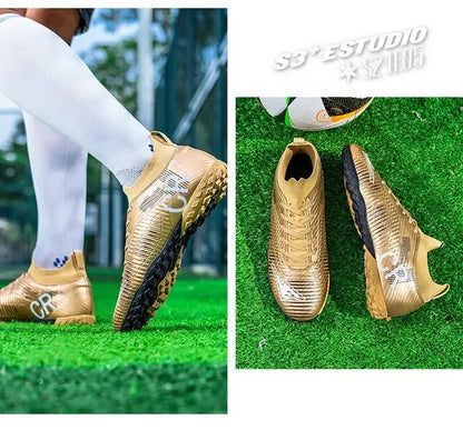 Kids Anti Collision Toe Football Boots Lace Up Closure Short Non Slip Studs Wearproof Breathable Outdoor Grass Game Shoes