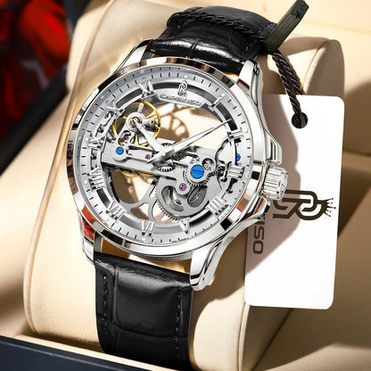 CAREKISO Fashion Men's Watches Original Mechanical Leather Men Clock Waterproof Hollow Tourbillon Automatic Man Watch Reloj Male