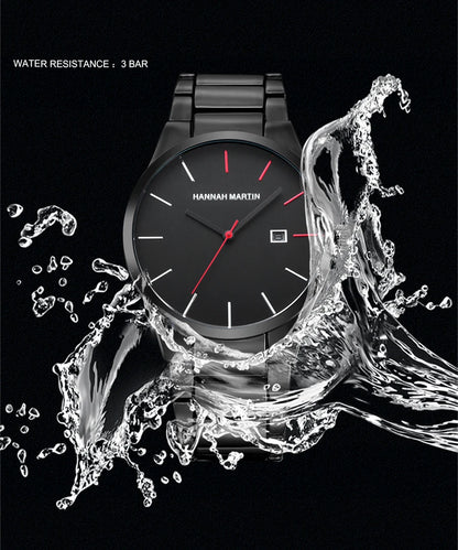 Hannah Martin herenhorloge, roestvrijstalen kast, quartz uurwerk, wijzerplaat van 41 mm, zakelijke stijl, met kalenderweergave (imitatie)