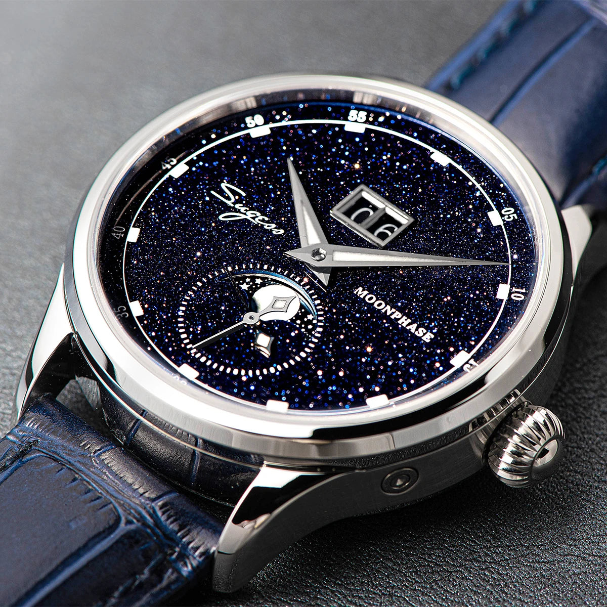 Sugess 2022 Luxury Man Watch Moonphase Blue GoldStone Dial Tianjin 2528 Movement Stainless Steel Starry Sky Limited Edition V3