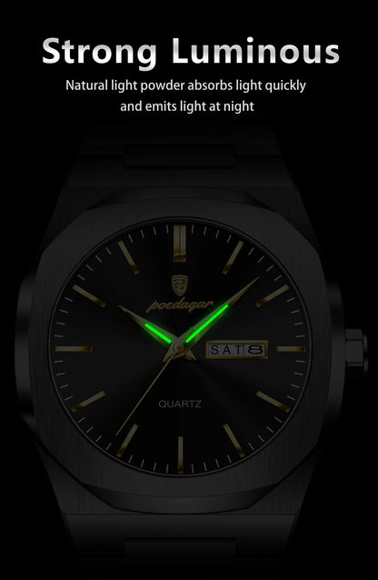 POEDAGAR Fashion Brand Male Watch Waterproof Luminous Stainless Steel Watches For Men Date Week Casual Quartz Men's Clock Reloj
