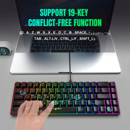 Portable HXSJ V200 68-key Korean gaming Keyboard, 65% RGB Backlit Wired office membrane Keyboard for Desktop PC and Laptops