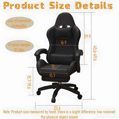 Hestora PU-Leder-Gaming-Stuhl für große und kräftige Personen, ergonomischer Computerstuhl mit hoher Rückenlehne, Fußstütze, Massagefunktion und Lordosenstütze für Erwachsene