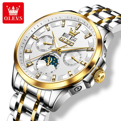 OLEVS 7070 Automatic Men's Watches Luxury Multi functional  Perpetual Calendar Moon Phase Luminous Mechanical Wristwatch For Man