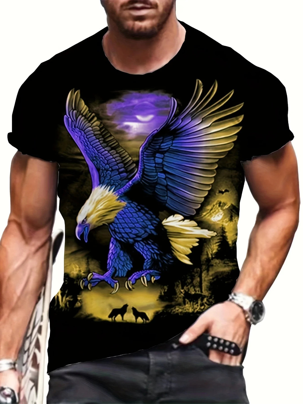 Modne majice z grafiko Eagle Luksuzne majice Poletne moške majice Sproščene majice Majice s kratkimi rokavi 3D-tiskanje Moška oblačila