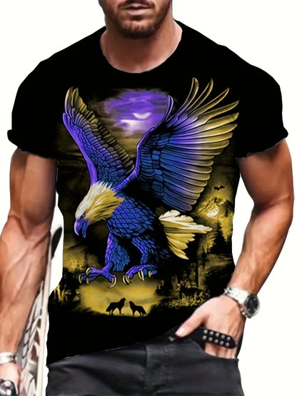 Modne majice z grafiko Eagle Luksuzne majice Poletne moške majice Sproščene majice Majice s kratkimi rokavi 3D-tiskanje Moška oblačila