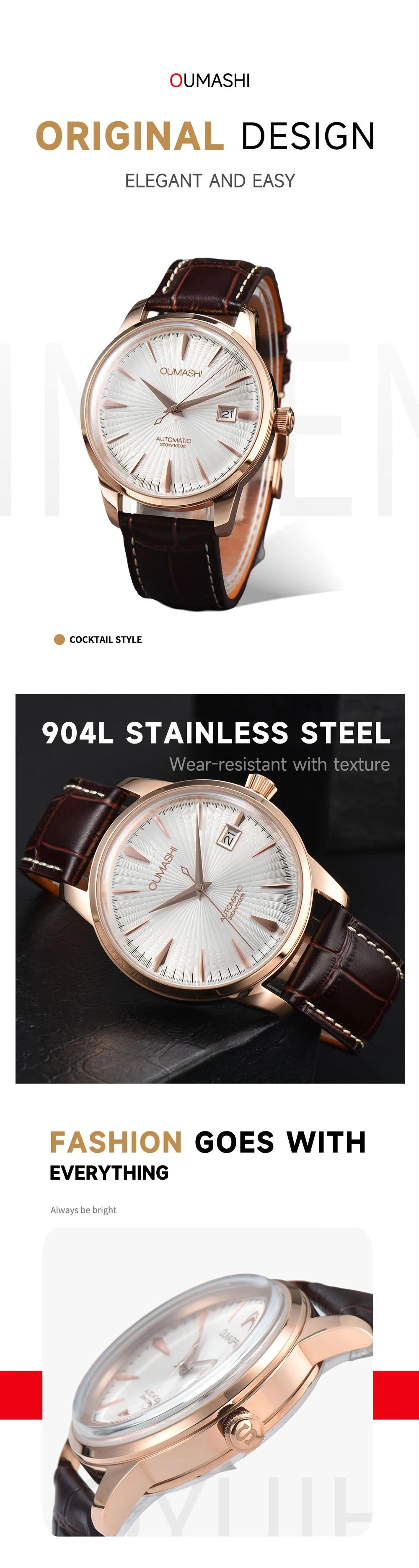 40mm NH35 Watch Cocktail Automatic Mechanical Watch High Quality Stainless Steel Double Dome Waterproof Case Leather Band Watch
