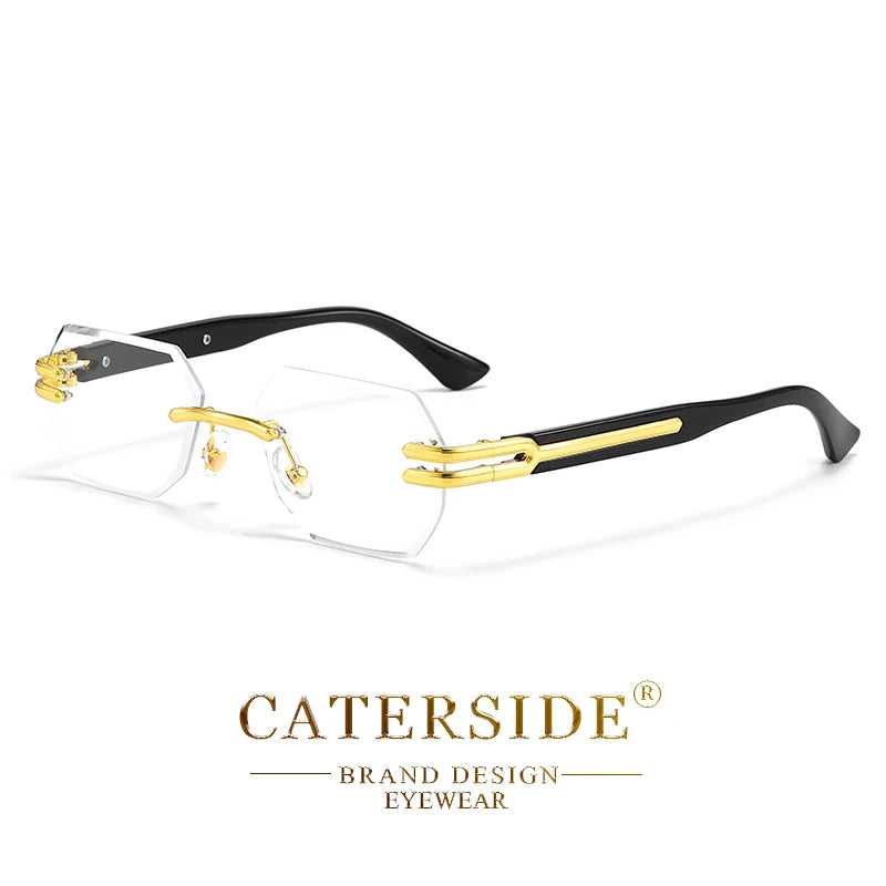 CATERSIDE Retro Rimless Sunglasses Men Polygonal Metal Frame High Quality Women Sun Glasses Outdoor Travel Gift Summer Style