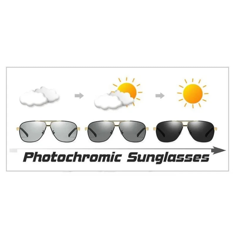 Top Aluminum Magnesium Square Polarized  Photochromic Sunglasses Men Sun Glasses Military Safety Driving Oculos De Sol Masculino