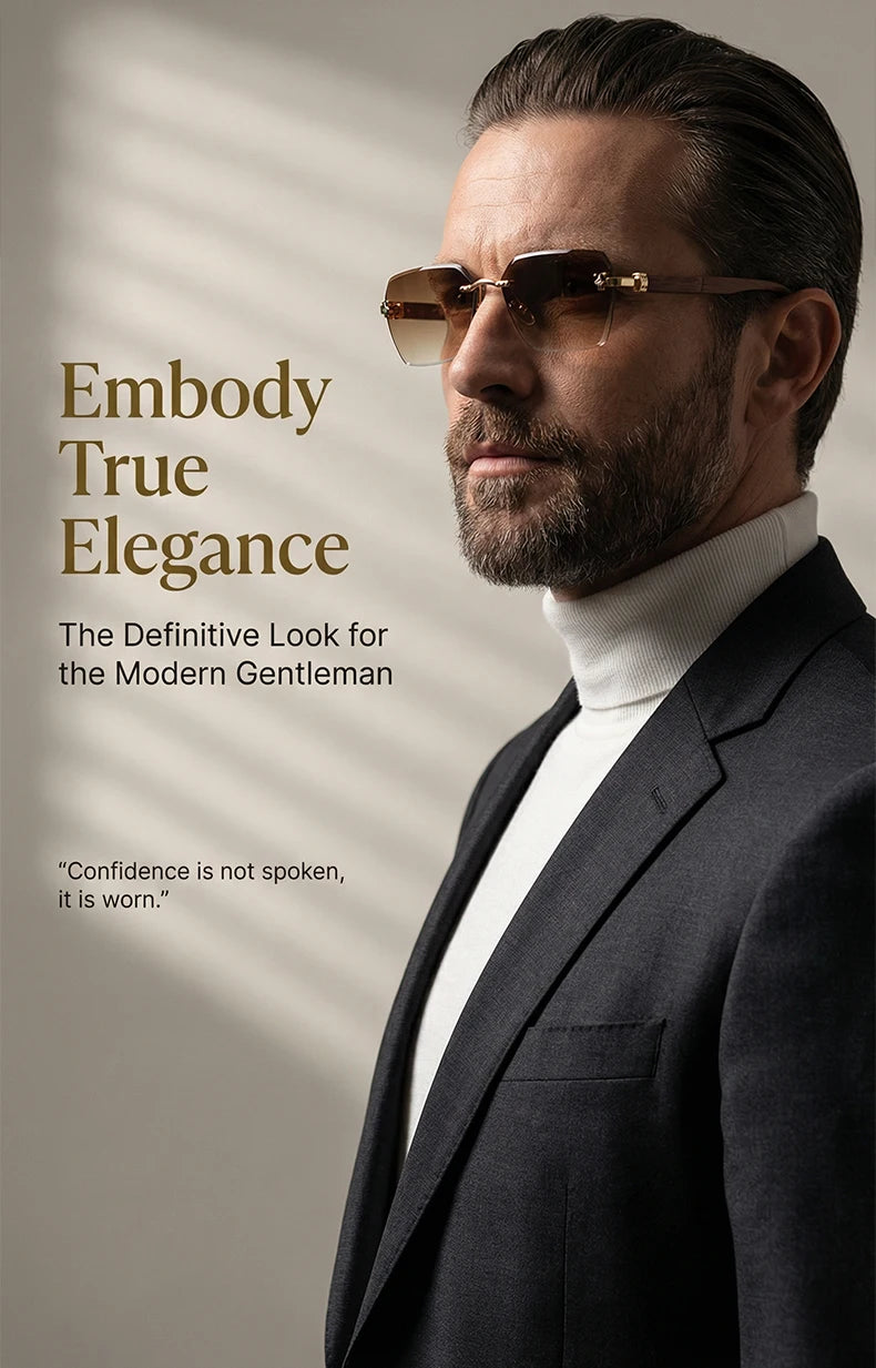 Square Rimless Photochromic Sunglasses Men Vintage Sun Glasses 2026 Luxury Designer Shades Male Cut Lenses Frameless Eyewear