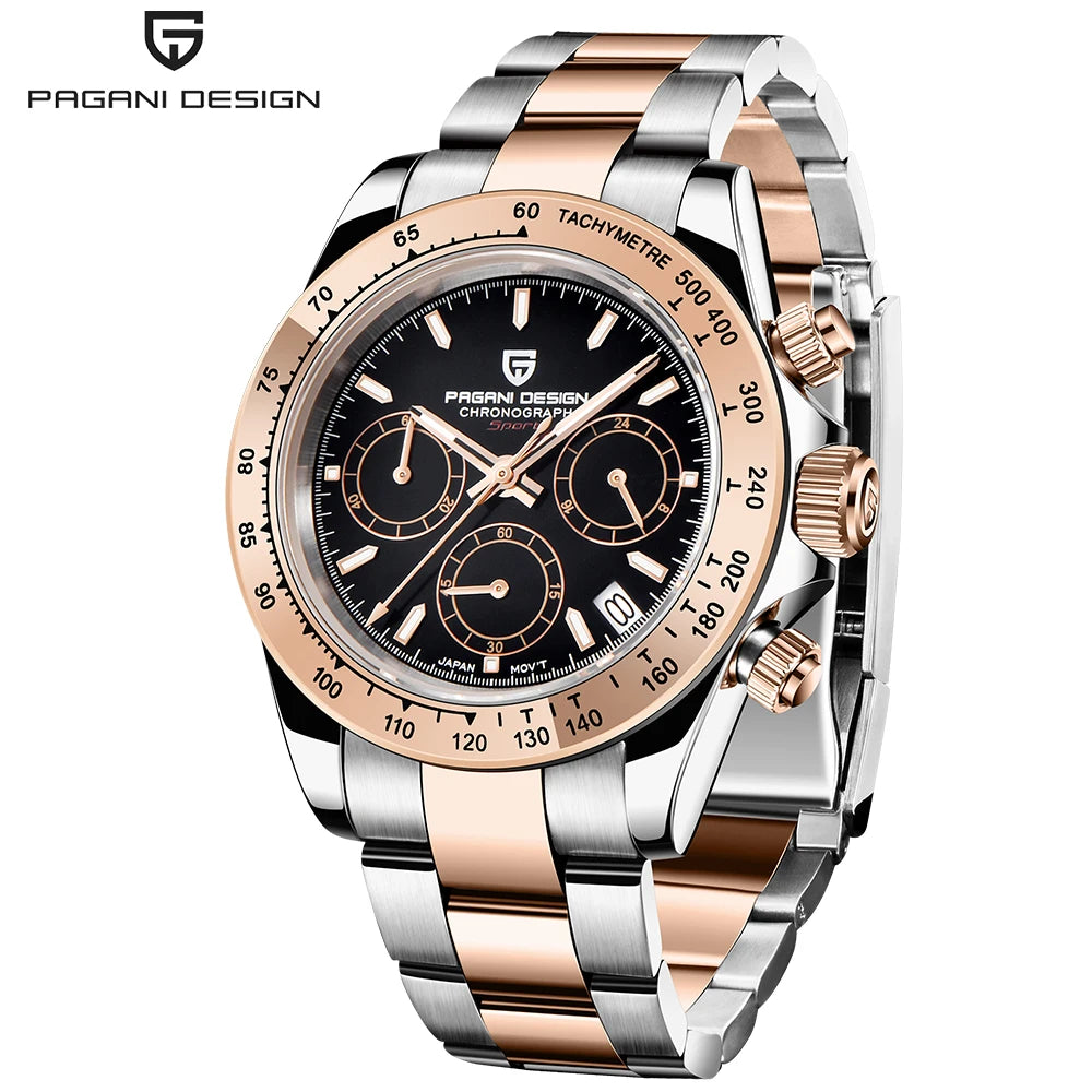 Chronographenuhr für Herren von PAGANI DESIGN – Luxuriöse Quarz-Armbanduhr, leuchtend und wasserdicht.