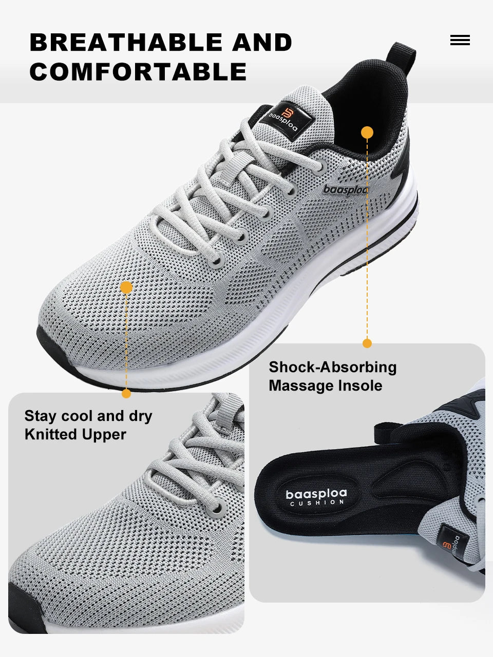 Baasploa Running Shoes Men's New Casual Lightweight Designer Mesh Sneakers Male Outdoor Breathable Lace-Up Sports Walking Shoes
