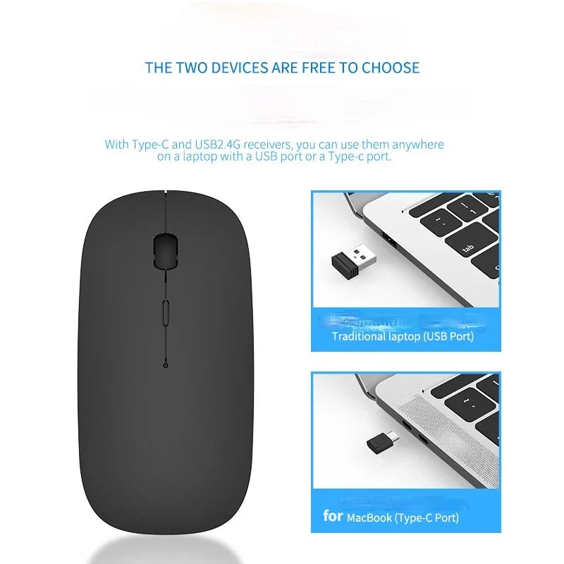 New Charging Type-c Wireless Mouse +USB Dual Receiver Mute Ergonomic Design 1000/1200/1600 Three-speed DPI