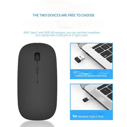 New Charging Type-c Wireless Mouse +USB Dual Receiver Mute Ergonomic Design 1000/1200/1600 Three-speed DPI