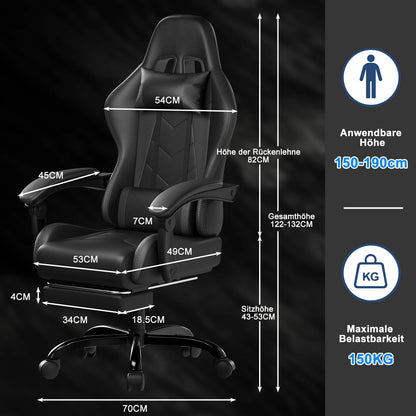 HOMALL Ergonomic Gaming Chair with Lumbar Massage, Adjustable Footrest, Faux Leather Office Chair, 135° Reclining Swivel Desk Chair