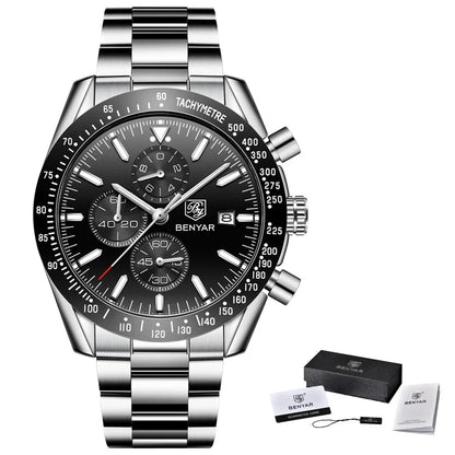 Men Watch BENYAR Top Brand Luxury Full Steel Business Quartz Watch Men Casual Waterproof Sports Watches Clock Relogio Masculino