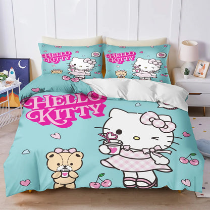 Hello Kitty Duvet Cover Set Comforter Bedding 3D Children's Bedding Set 3-Piece 1 Quilt Cover King Size