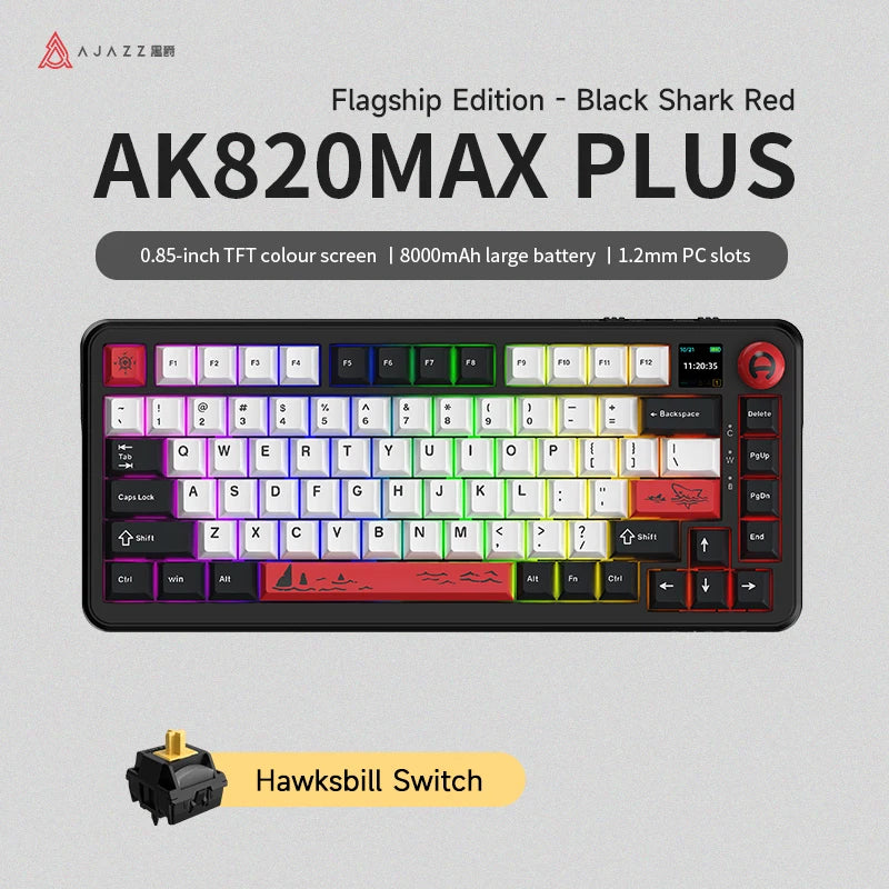 AJAZZ AK820 MAX PLUS Tri-mode TFT Screen Gaming Keyboard 8000mAH dual system hot swap FR4/PC Plate Volume Knob