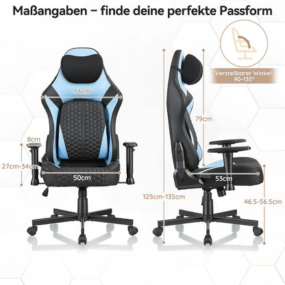 Devoko Gaming chair with 6-35 ° adjustable lumbar support, thickened and wide seat cushion, ergonomic desk chair