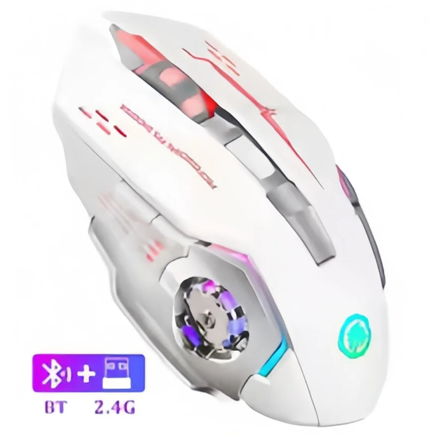 Dobíjecí bezdrátová herní myš – tichá Bluetooth/USB, RGB podsvícení, e-sport pro PC